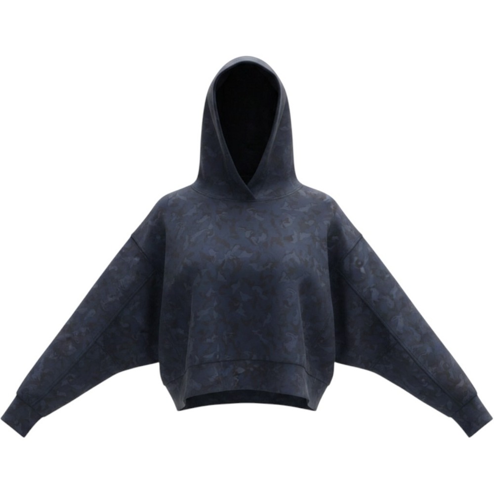 Athleta Cropped Oversize Batwing Hoodie Camouflage Navy Blue Top SZ S